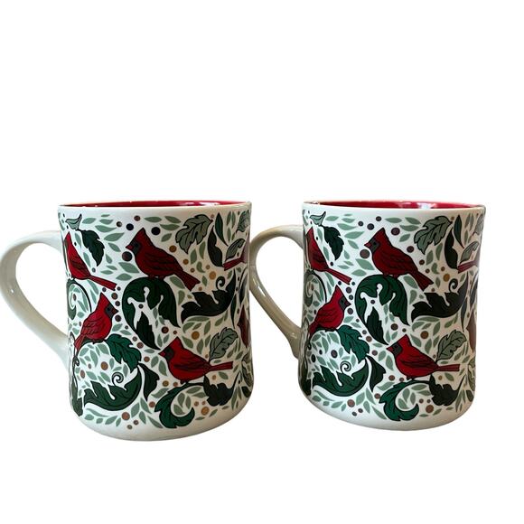 Peppermint & Pine Christmas Red Cardinal Coffee Mug Winter Tea Cup Set of 2 NEW - Picture 14 of 15
